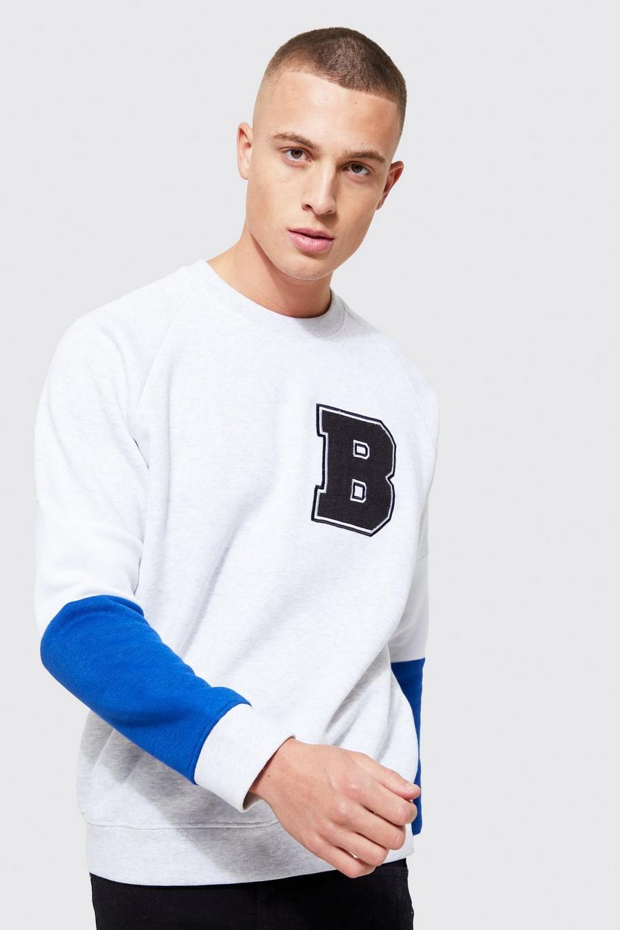 Raglan Colorblock Sweatshirt mit B-Applique, Ash grey
