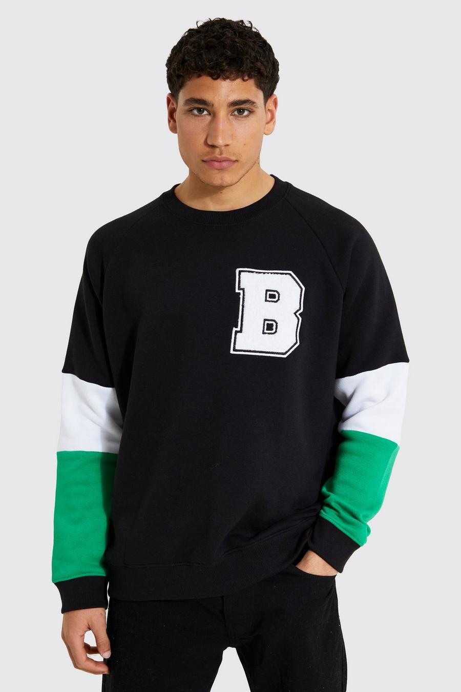 Black B Applique Raglan Colour Block Sweatshirt image number 1