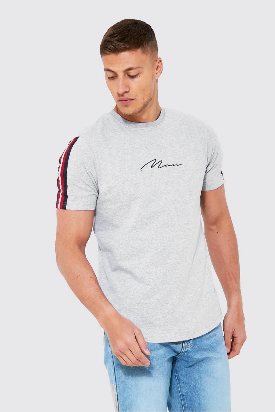 Grey marl Man Signature Curved Hem T-shirt With Tape