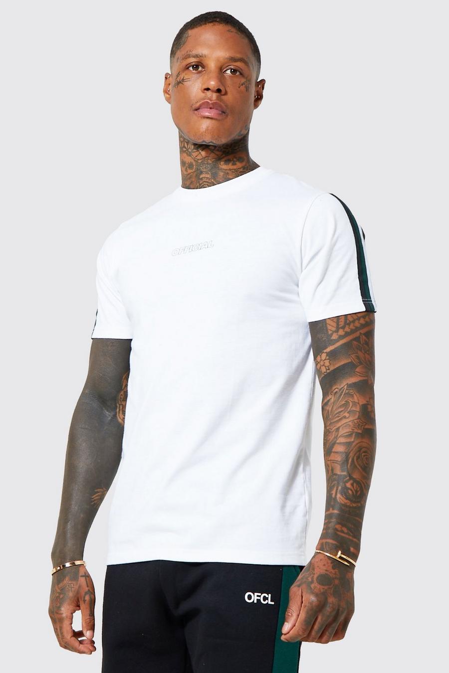 White Official Gestreept T-Shirt Met Print image number 1