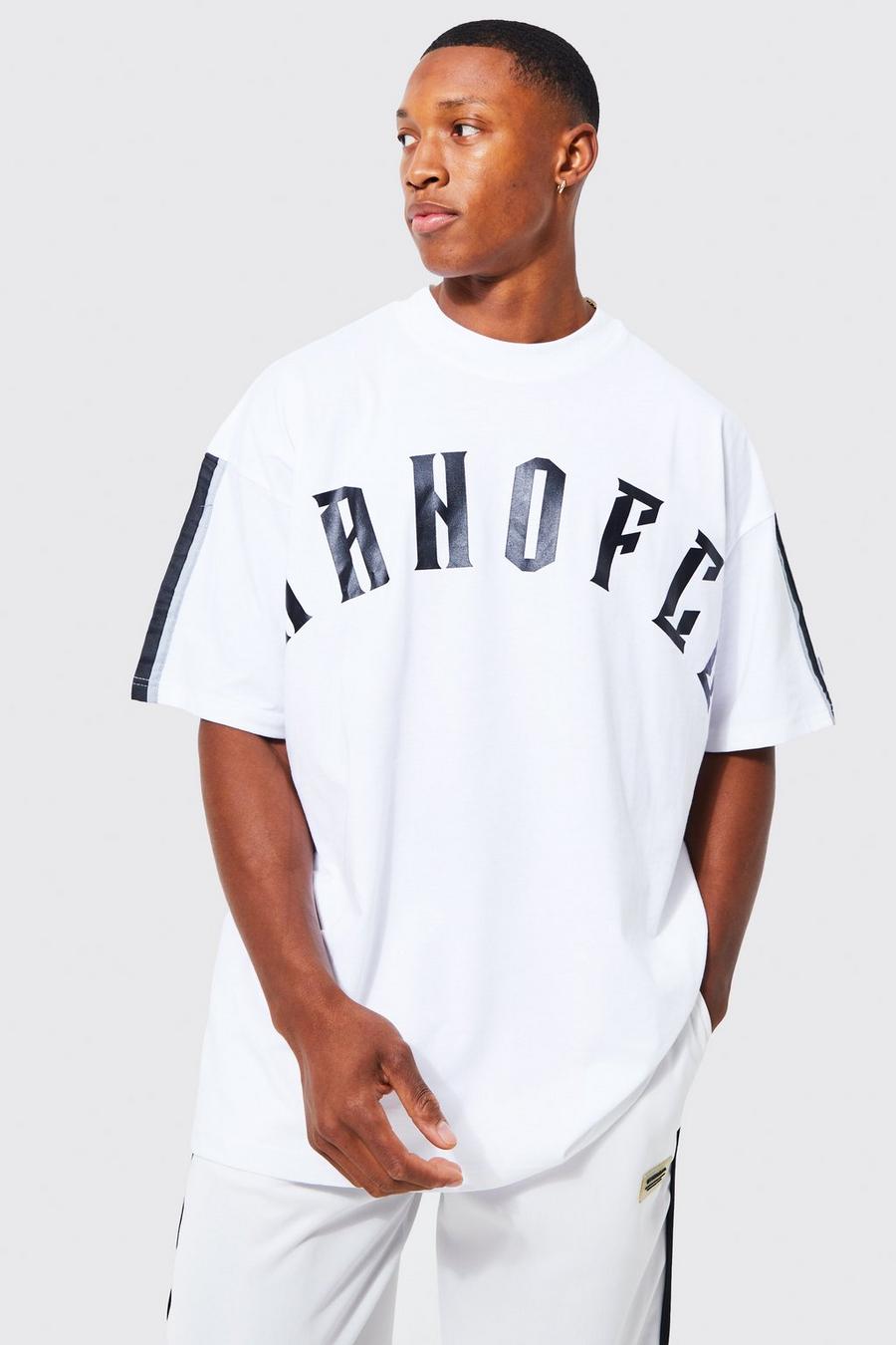 Oversize Man Official T-Shirt mit Streifen-Detail, White image number 1