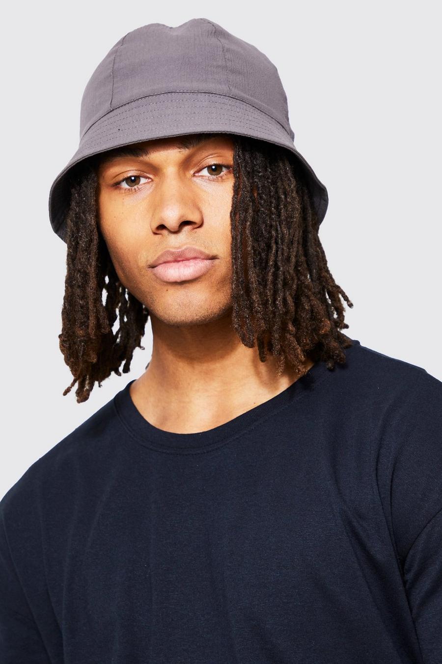 Charcoal grå Crinkle Textured Dome Bucket Hat