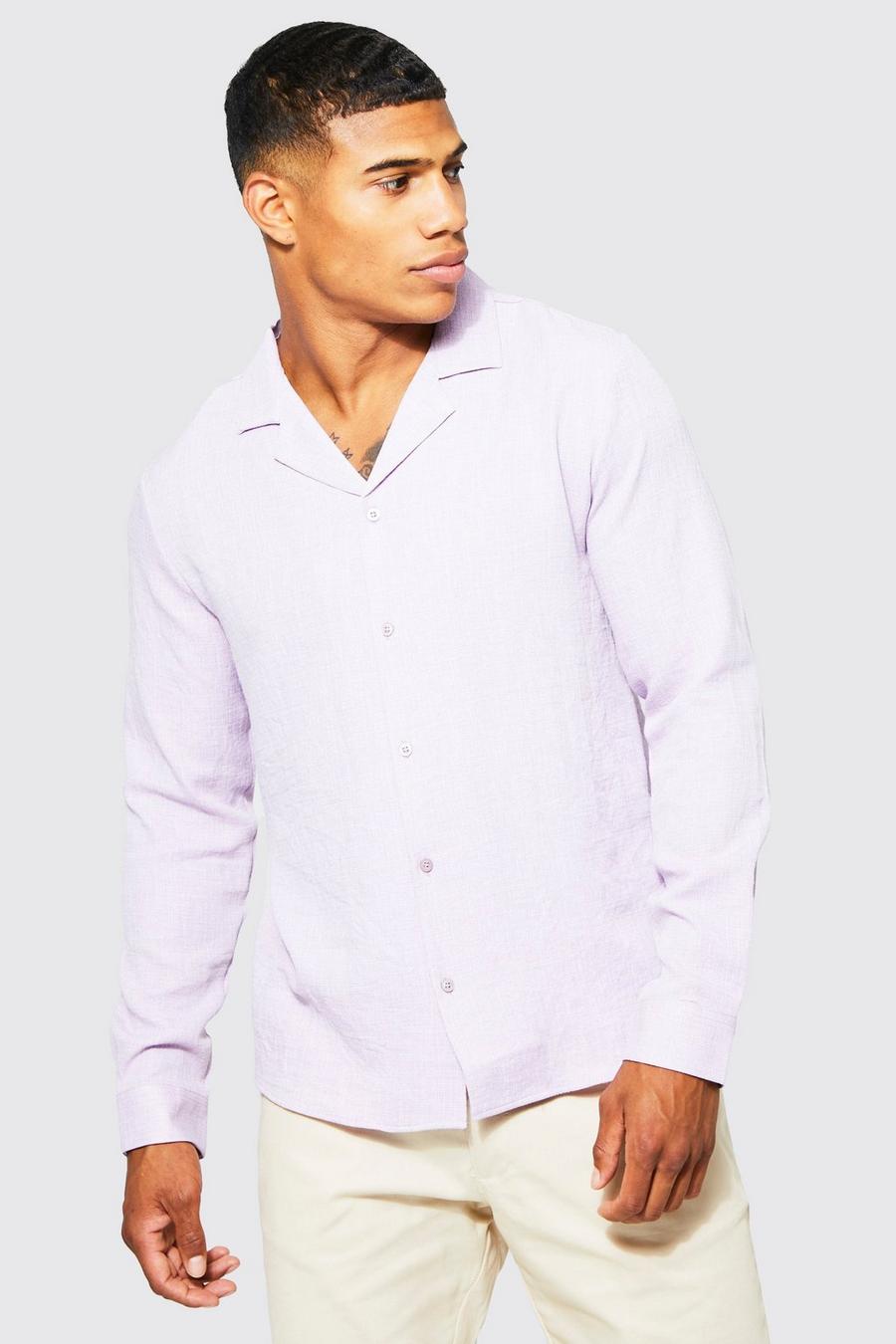 Lilac purple Short Sleeve Linen Shirt image number 1