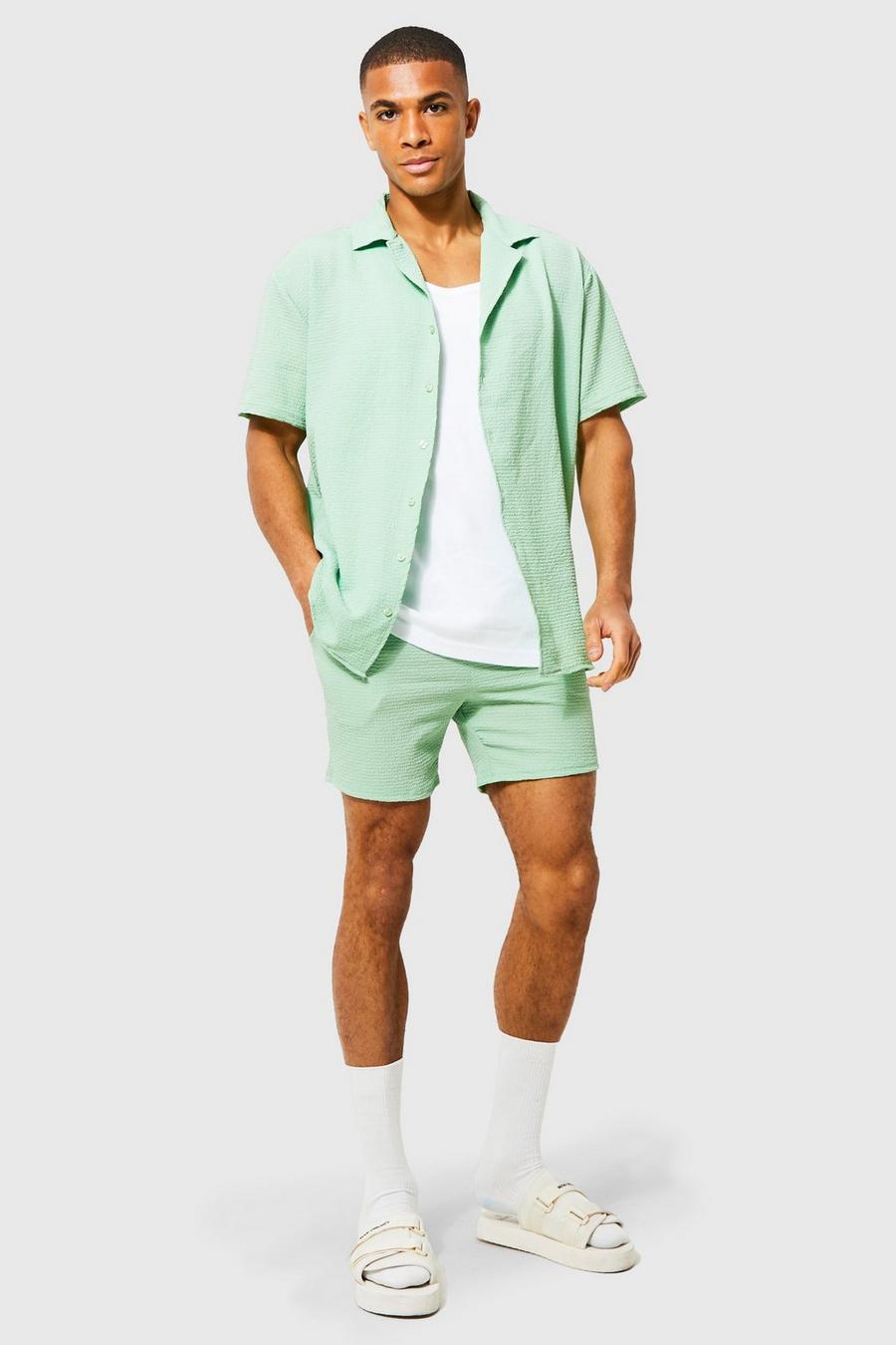 Light green grün Oversized Crinkle Shirt And Short