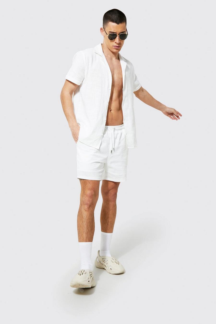 Ecru white Short Sleeve Textured Slub Shirt And Short