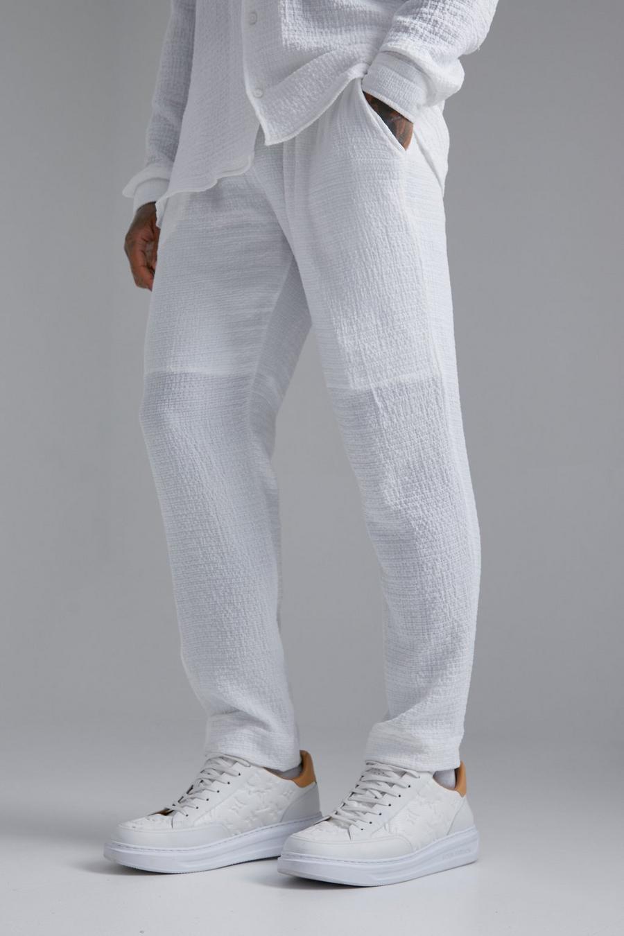 Pantaloni elasticizzati morbidi Slim Fit con trama in rilievo, White image number 1