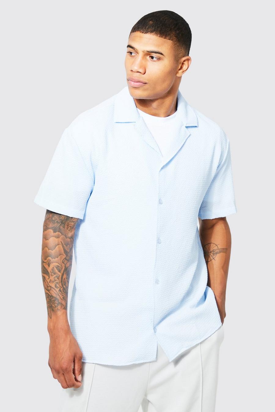 Light blue Oversize kortärmad skjorta med bowlingkrage image number 1