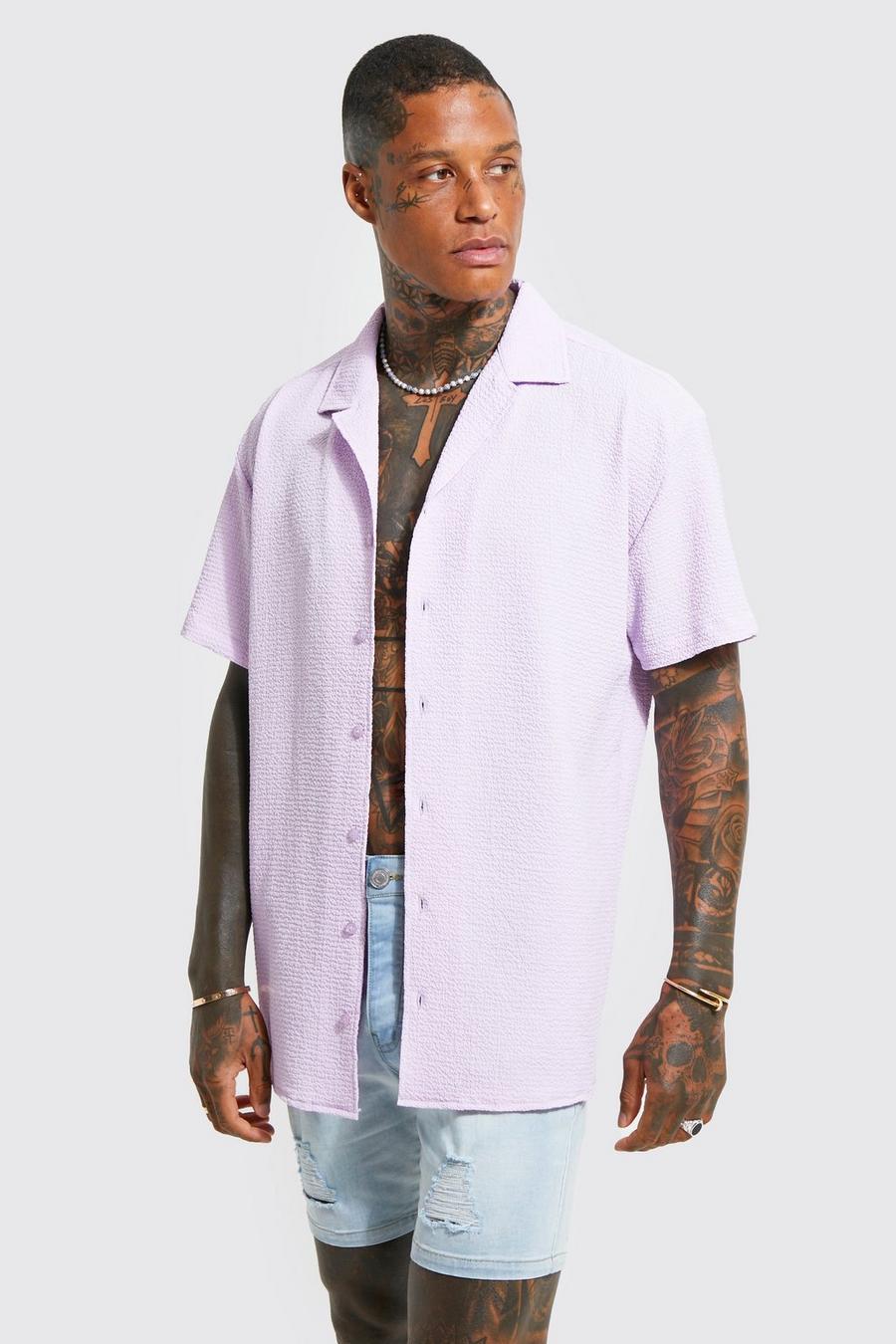 Kurzärmliges Oversize Hemd in Knitteroptik, Lilac violett