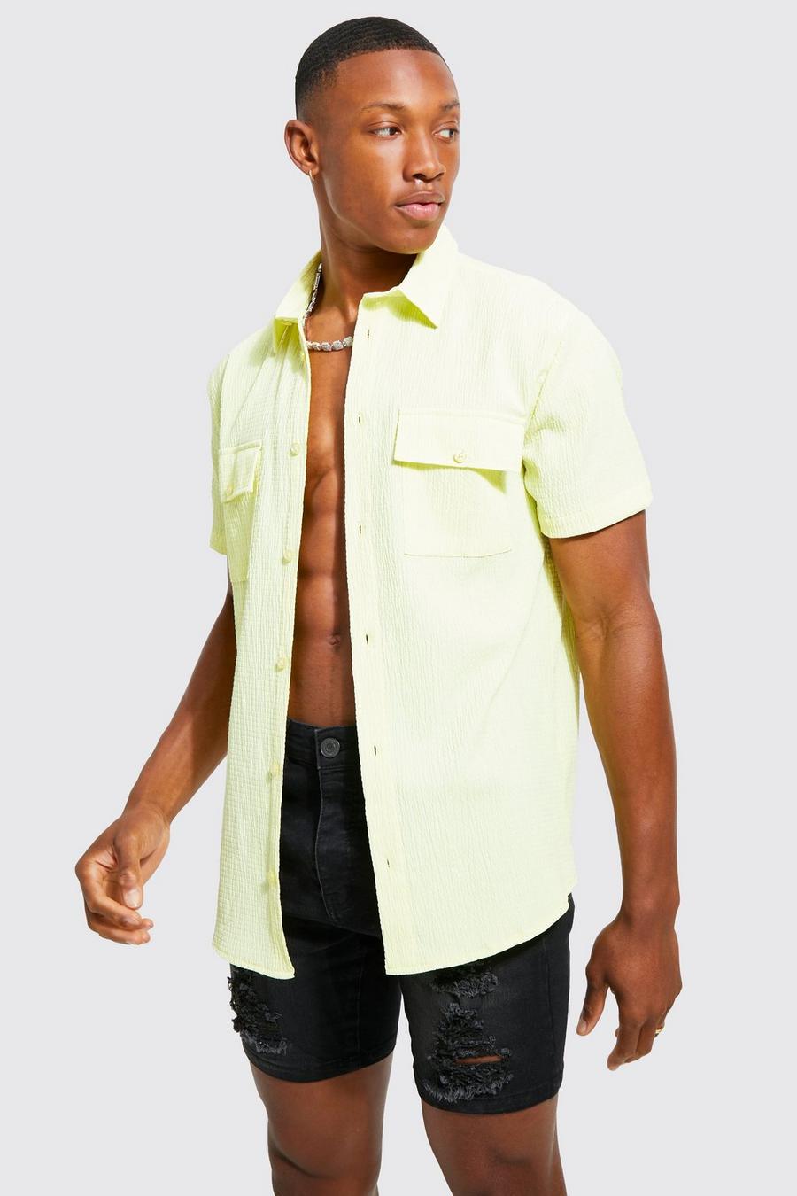 Yellow Short Sleeve Utility Stitch Gathered Shirt image number 1