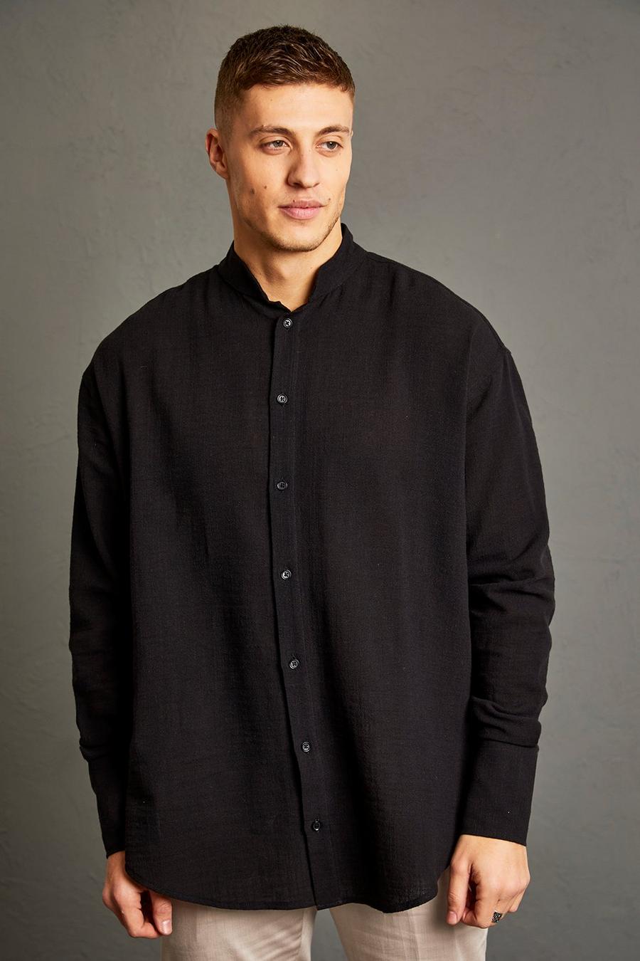 Black noir Oversized Long Sleeve Slub Curved Hem Shirt