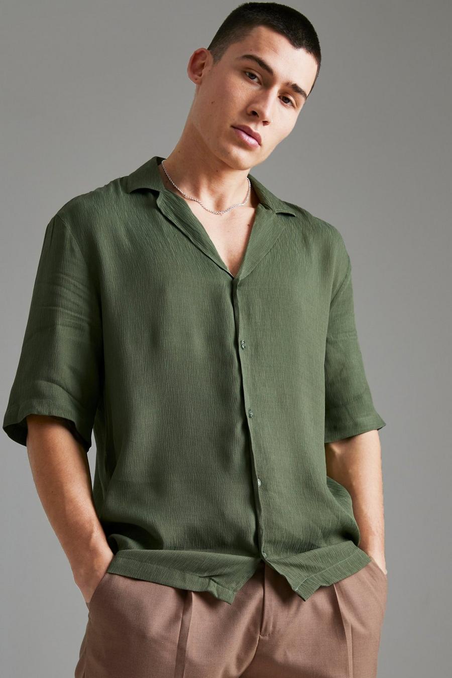 Light green Short Sleeve Dropped Revere Textured Shirt