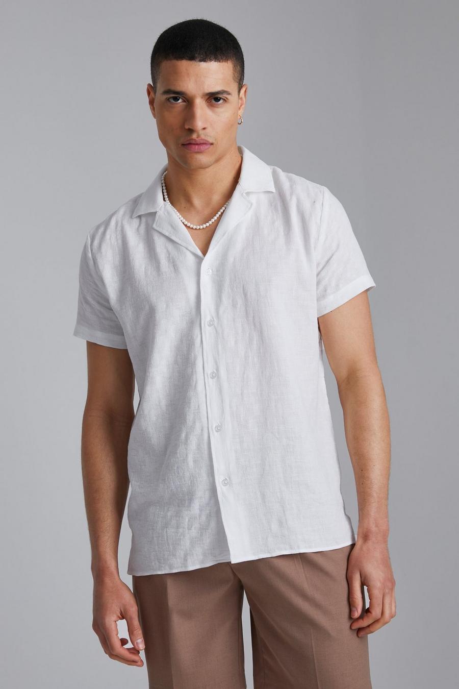 White Short Sleeve Checkerboard Texture Shirt
