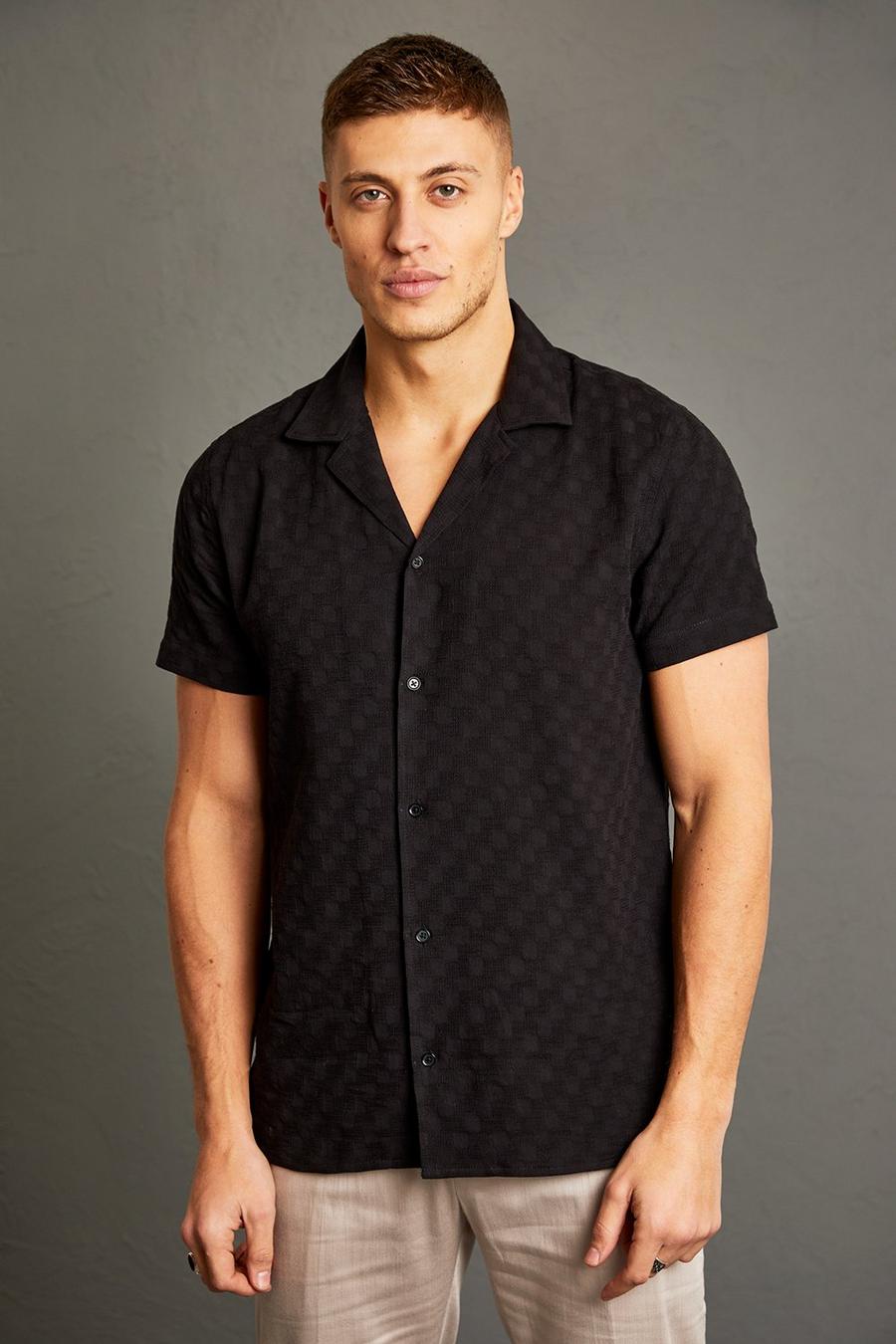 Black negro Short Sleeve Checkerboard Texture Shirt