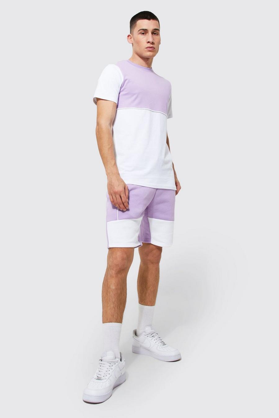Lilac Colour Block T-shirt And Short Set image number 1