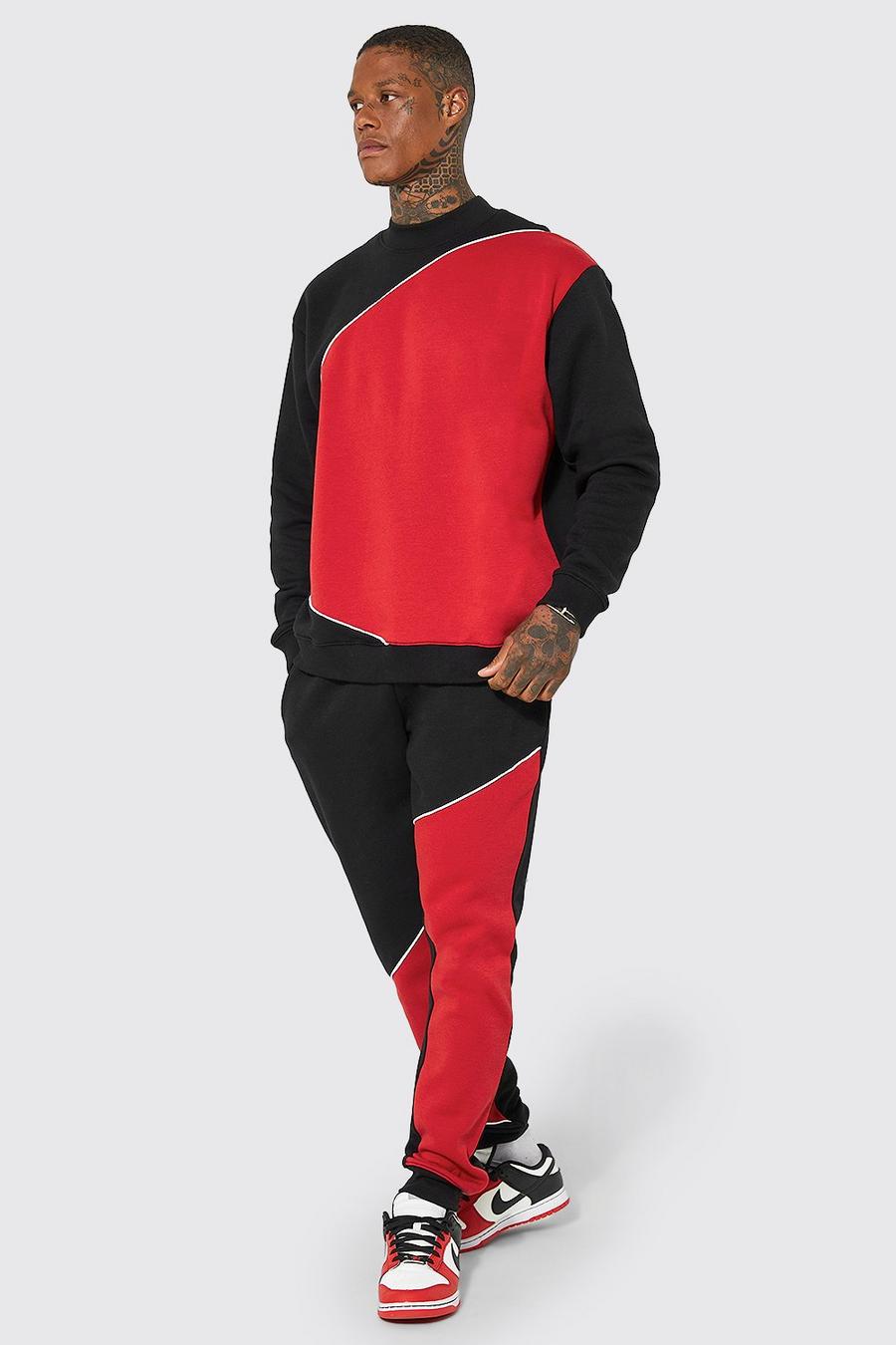 Ensemble de survêtement color block avec sweat oversize et pantalon , Red