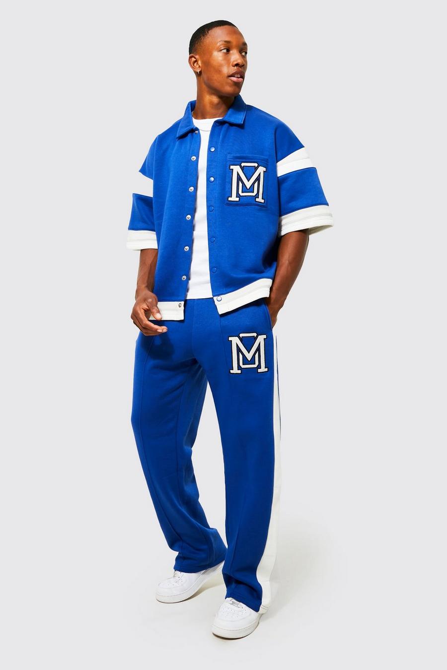 Tuta sportiva con camicia squadrata stile college, Cobalt blue