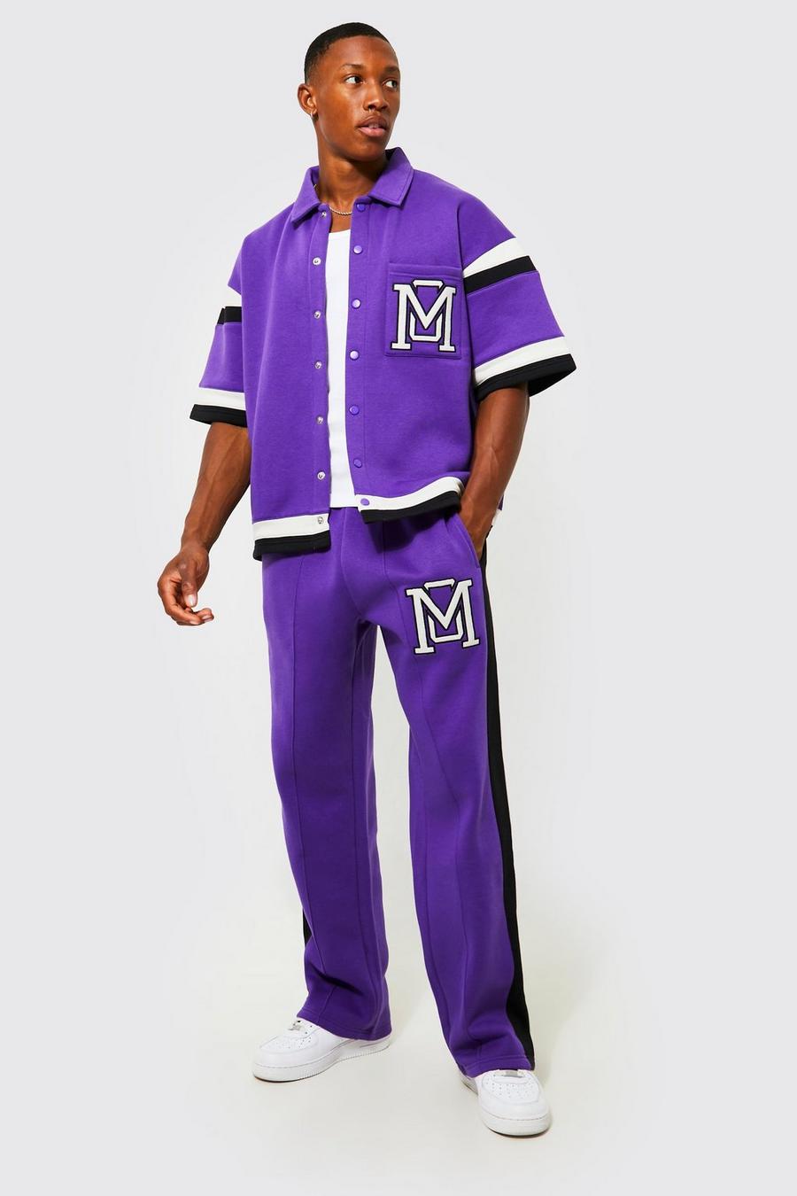 Purple Boxy Fit Varsity Shirt Tracksuit image number 1