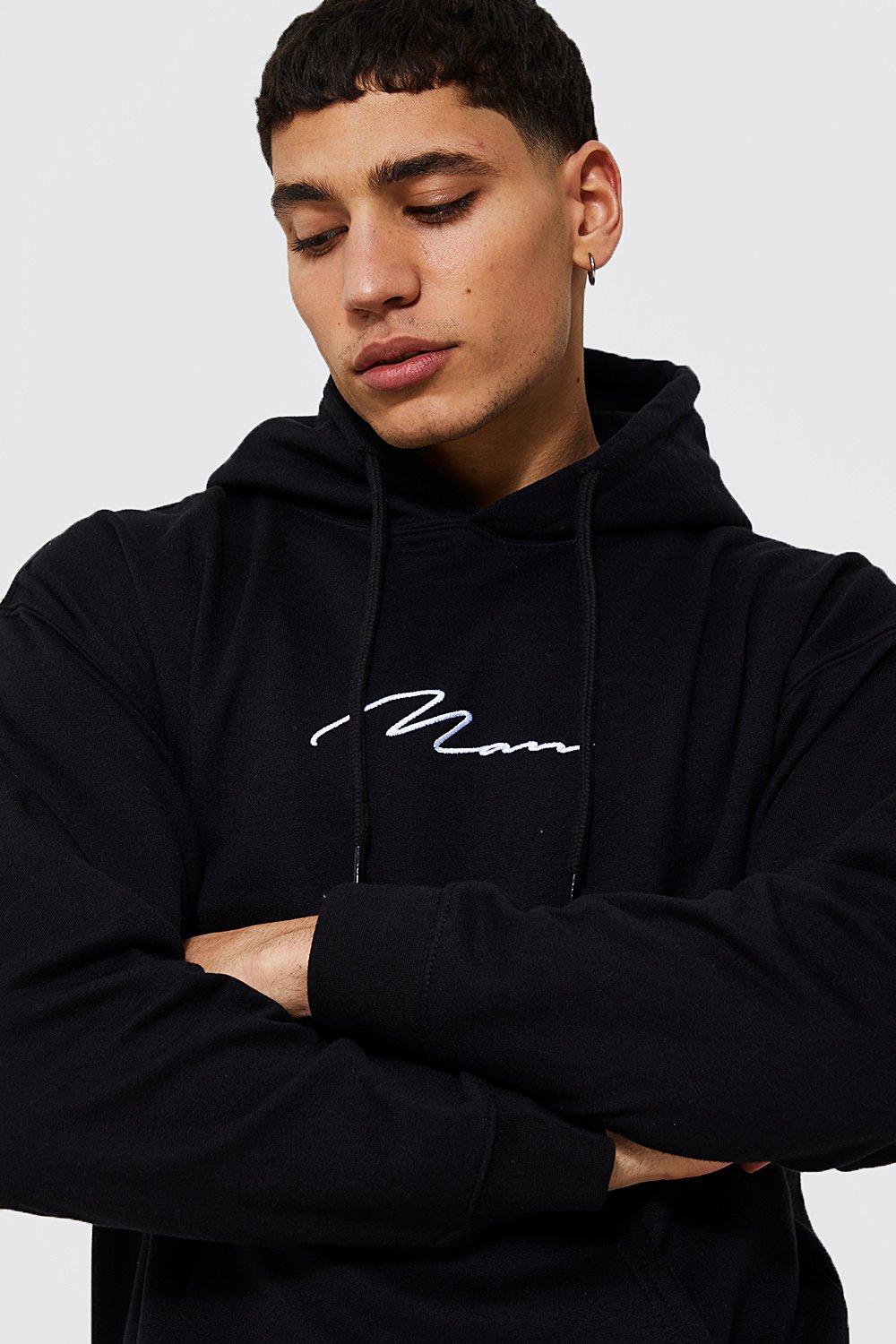 Boohoo Man Signature Over The Head Hoodie in Blue