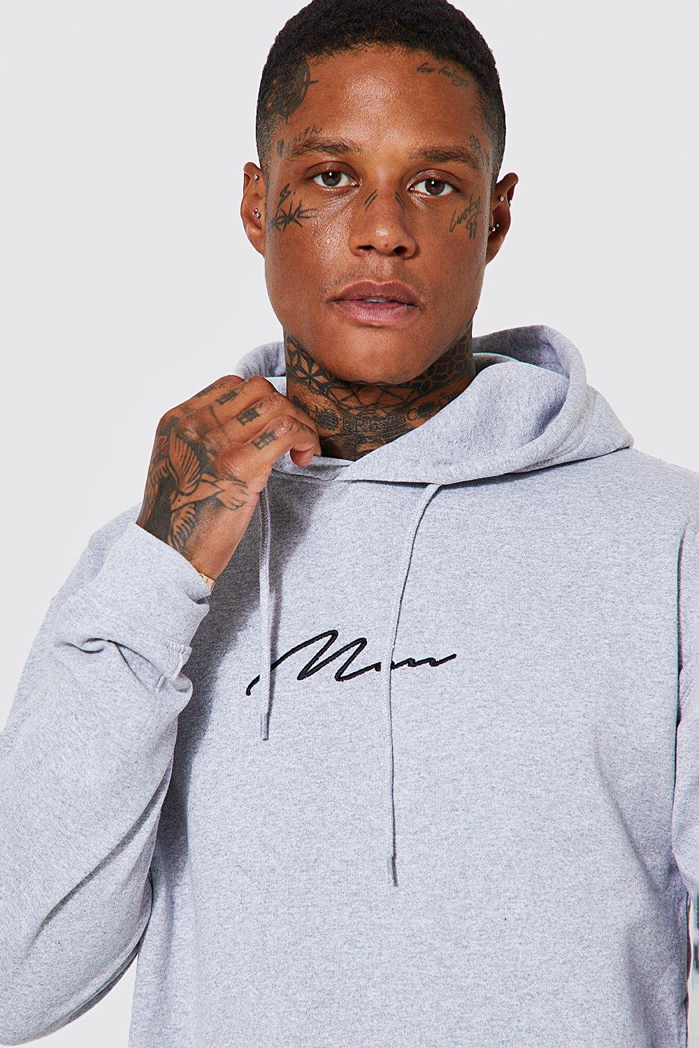 Boohoo Man Signature Over The Head Hoodie in Blue