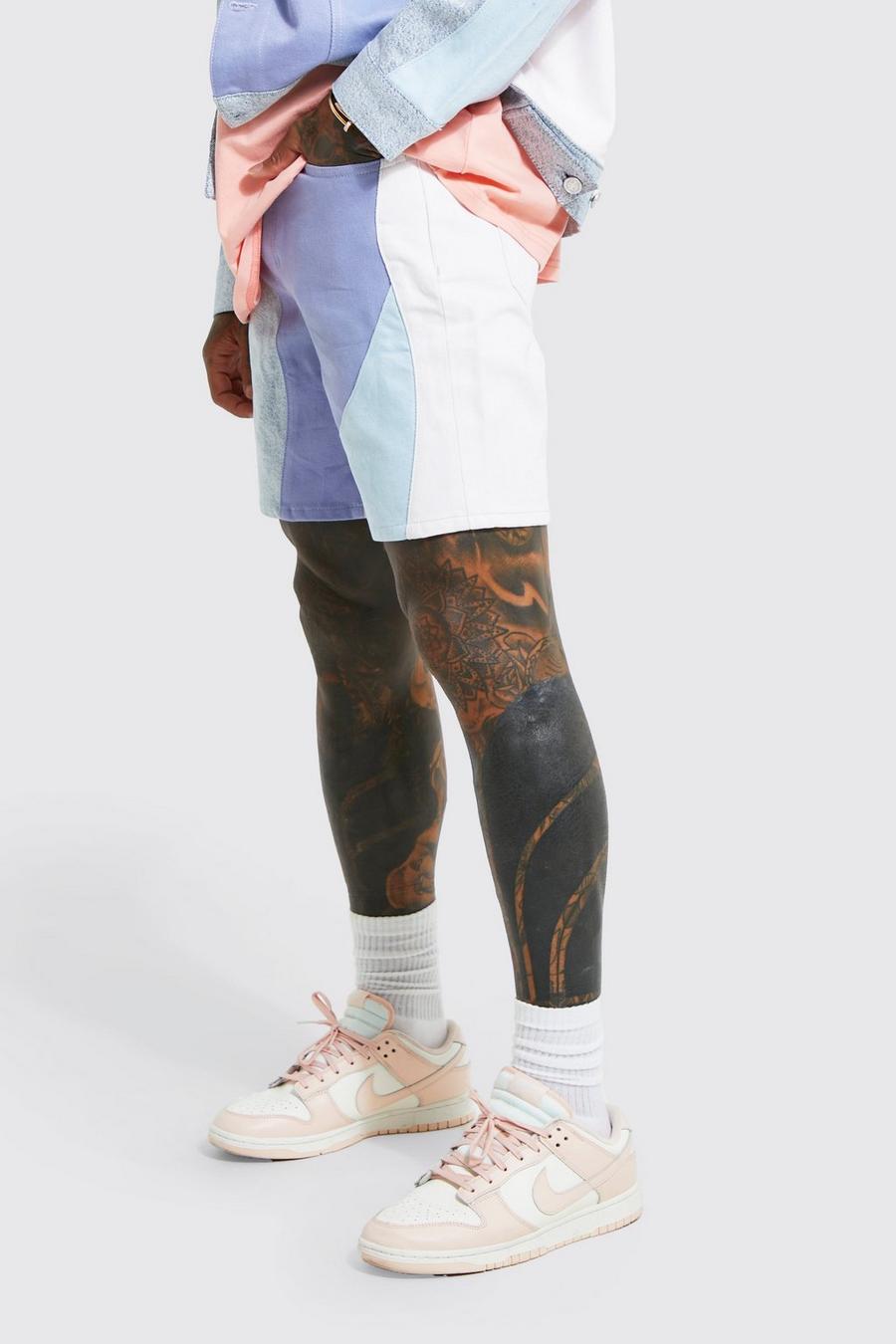 Pantalón corto vaquero ajustado sin tratar con estampado de espiral color pastel, Ice blue