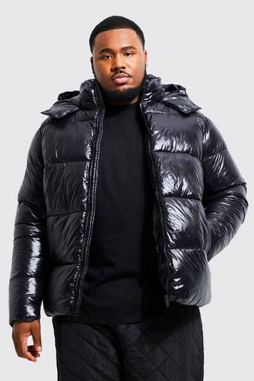 Plus High Shine Puffer Jacket in Black black