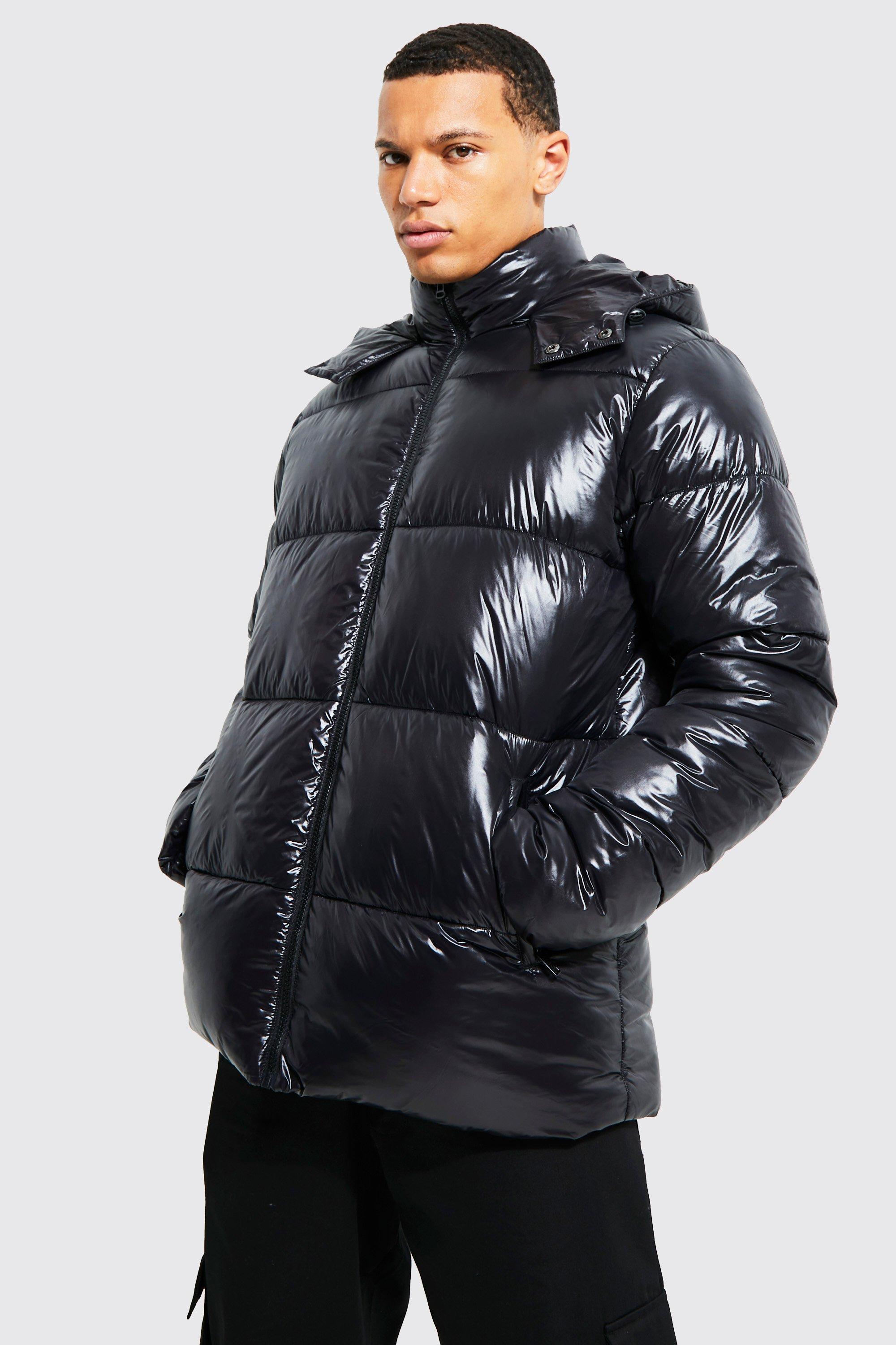 High Shine Puffer Jacket in Black