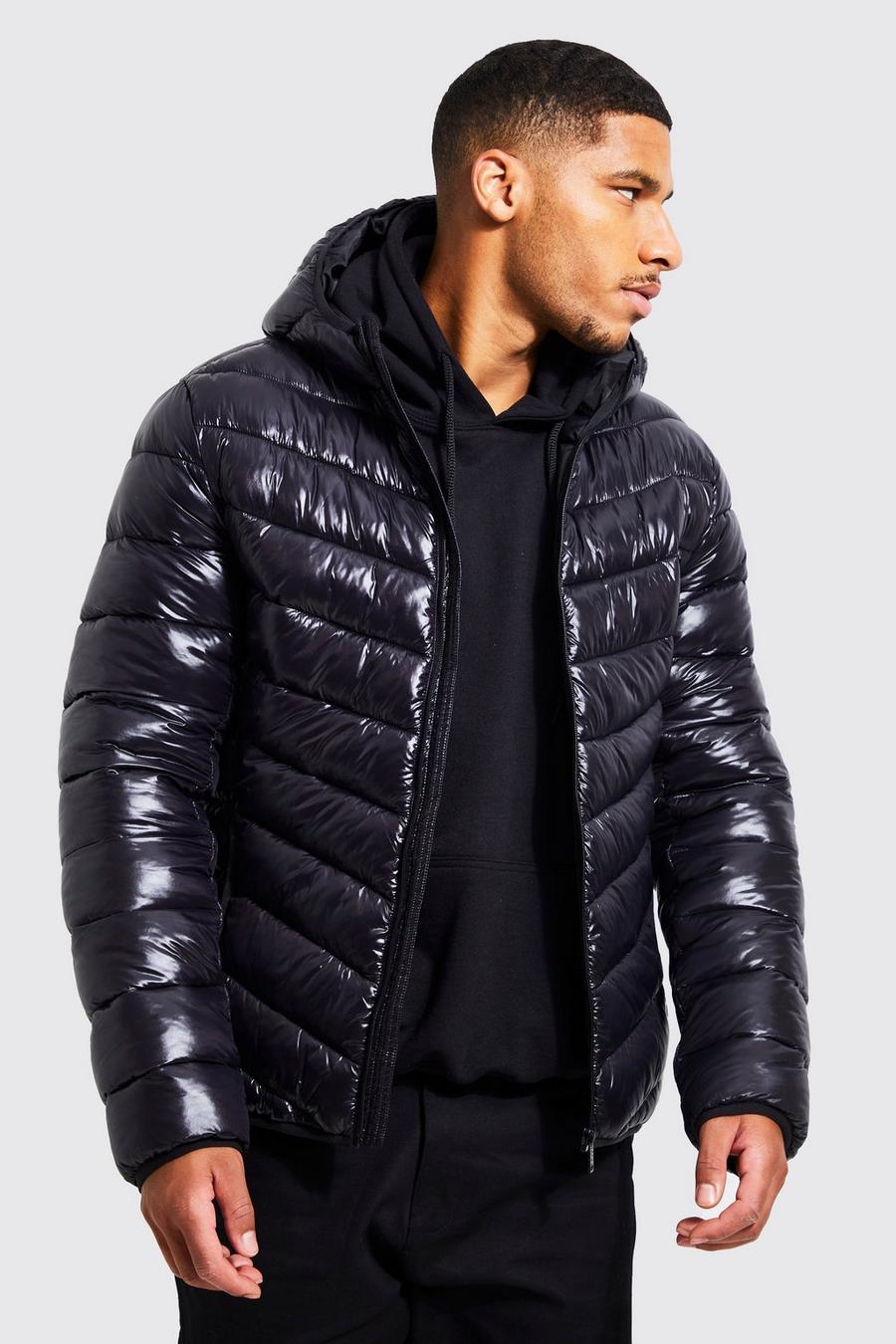 Black Tall High Shine Quilted Jacket image number 1