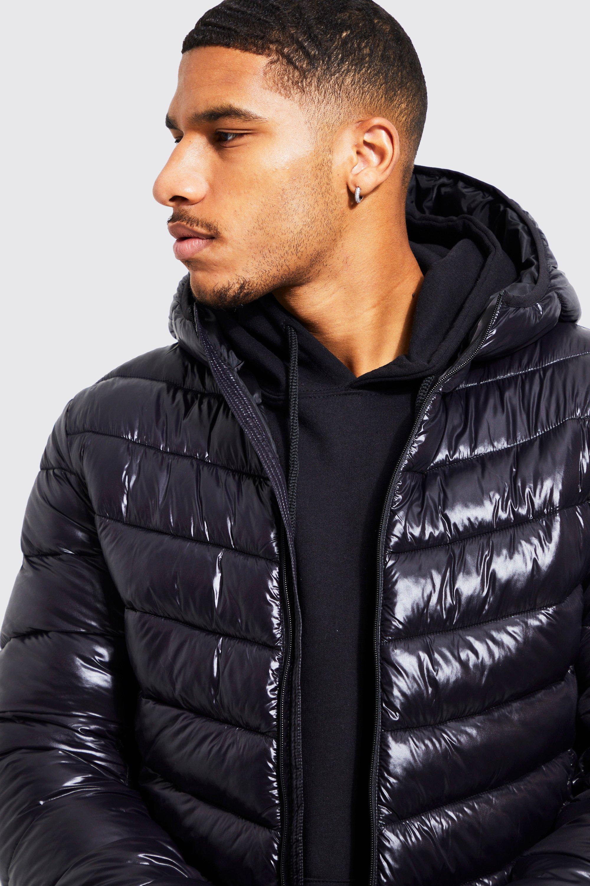 Prolific black tape hooded puffer jacket on sale