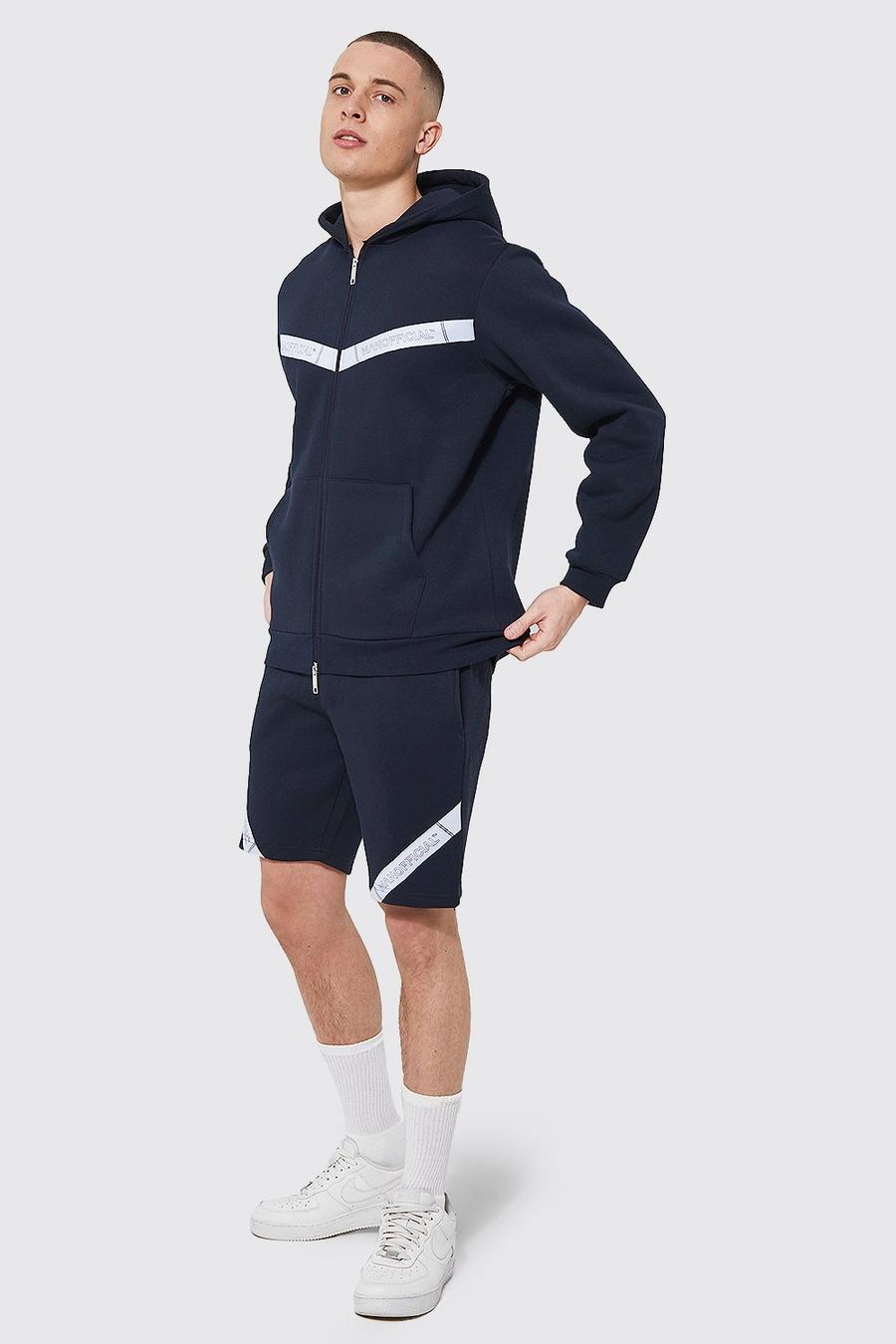 Navy Man Official Zip Hooded Tape Short Tracksuit