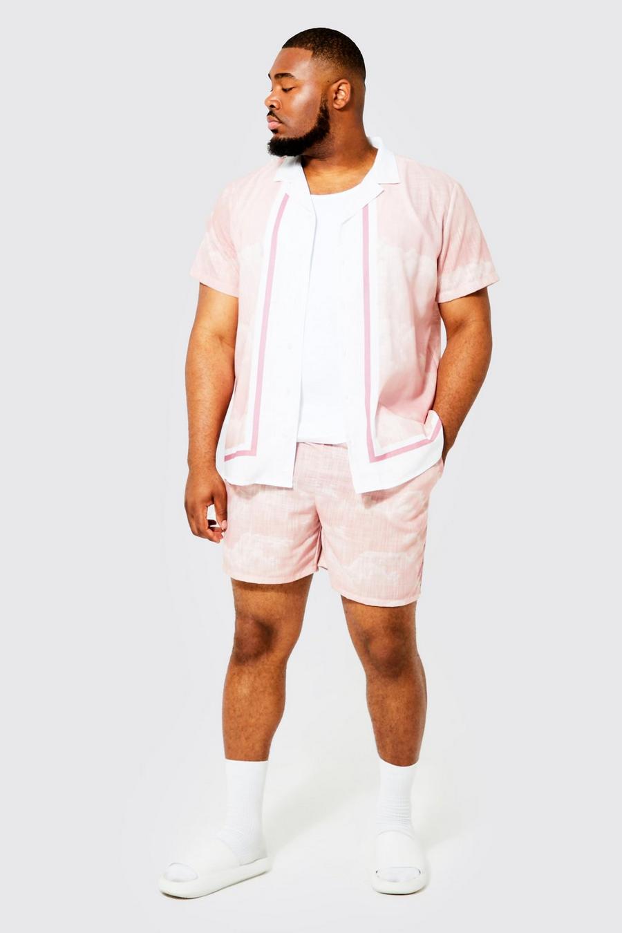 Light pink rosa Plus Cloud Border Shirt And Short Set