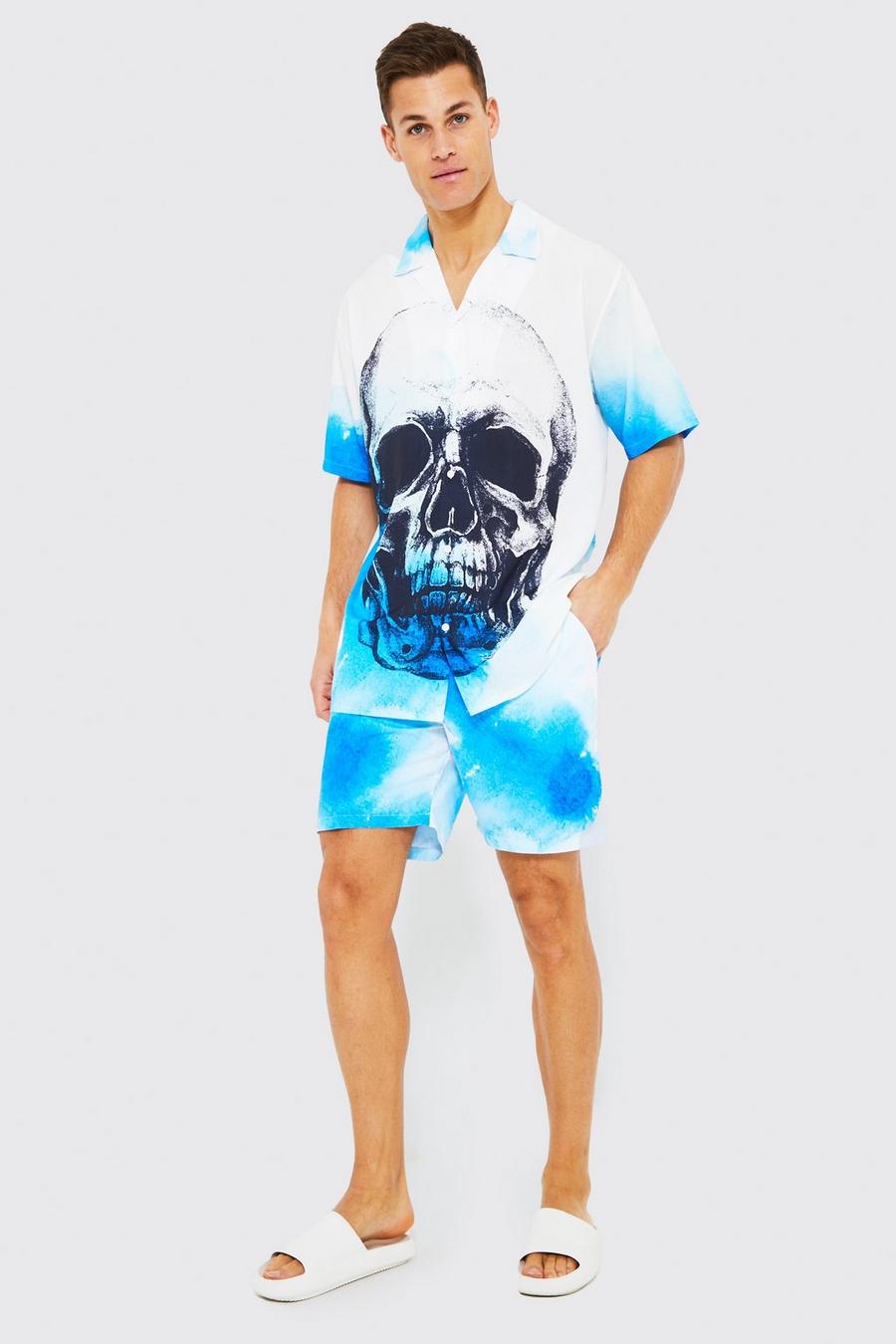 Blue azzurro Tall Oversized Skull Shirt And Swim Set