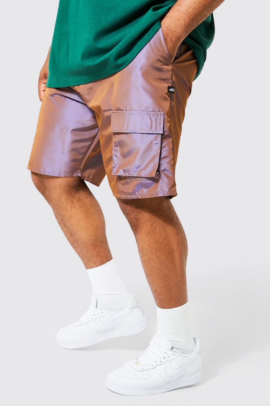 Pantaloncini Cargo Plus Size iridescenti con vita fissa, Chocolate brown