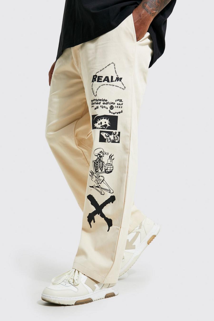 Grande taille - Pantalon chino droit à imprimé, Ecru blanc