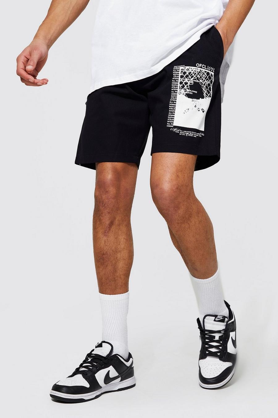 Pantaloncini Chino Tall Slim Fit con grafica stampata, Black image number 1