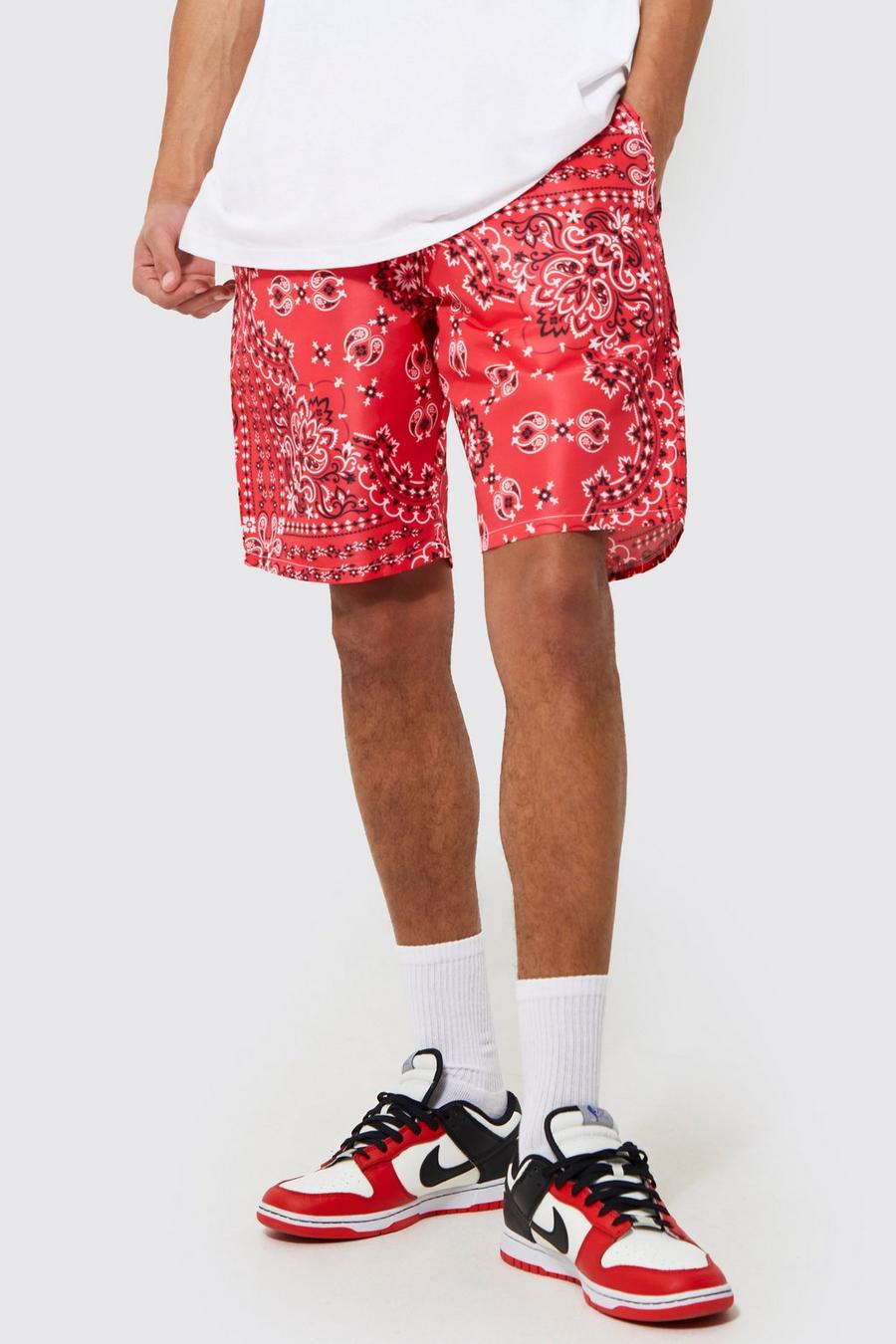 Red Tall All Over Bandana Shell Shorts image number 1