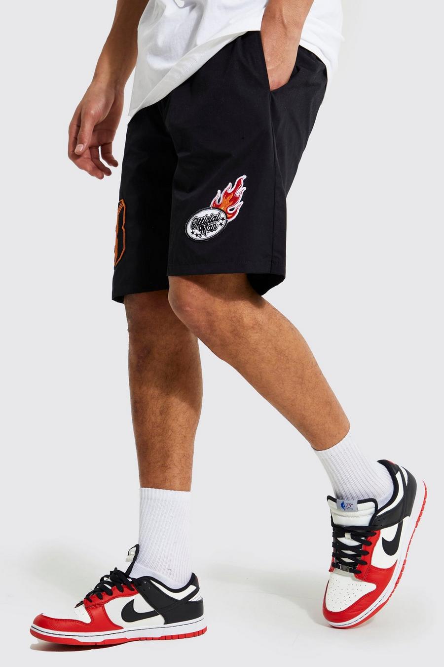Black Tall Peached Shell Varsity Shorts image number 1