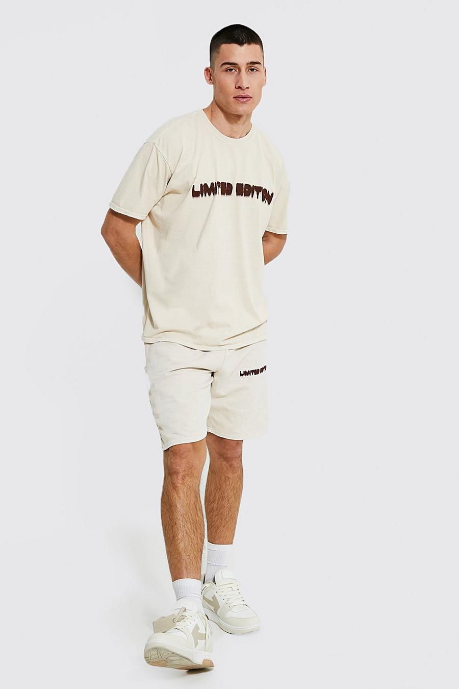 Set T-shirt oversize Limited Edt & pantaloncini, Sand beis