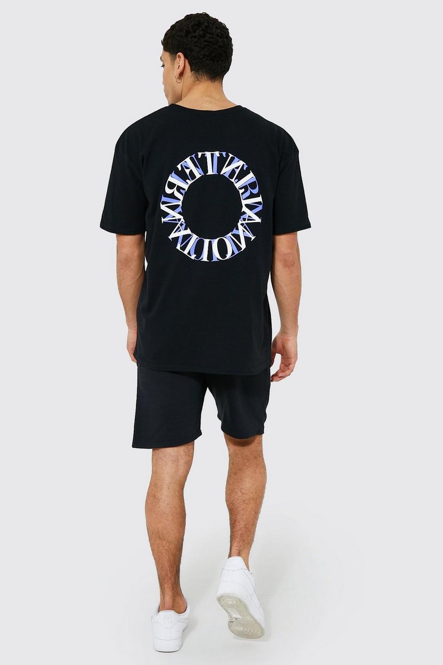 Black schwarz Oversized T-Shirt Met Rugopdruk En Shorts Set