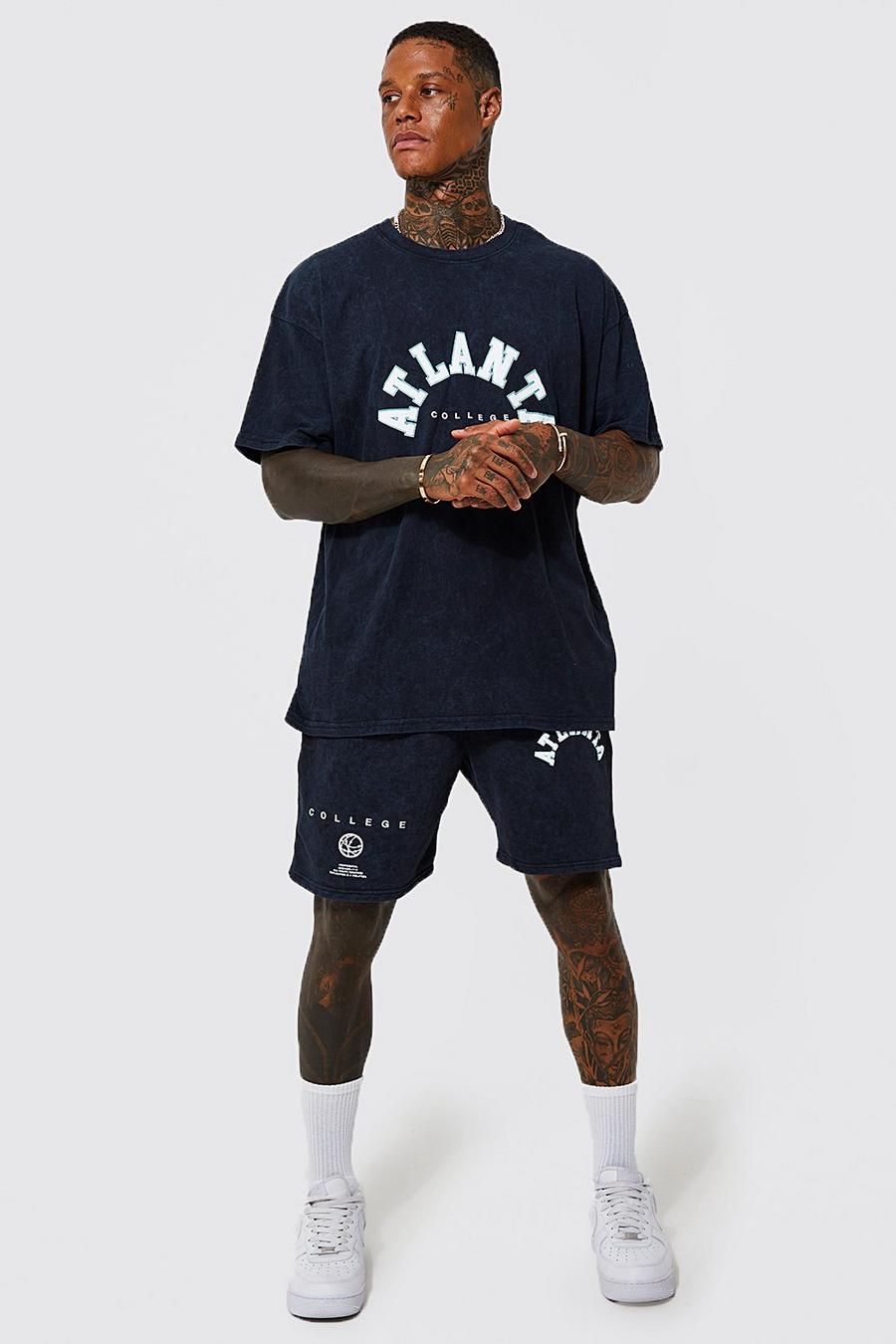 Conjunto oversize de pantalón corto y camiseta con estampado Atlanta, Charcoal image number 1