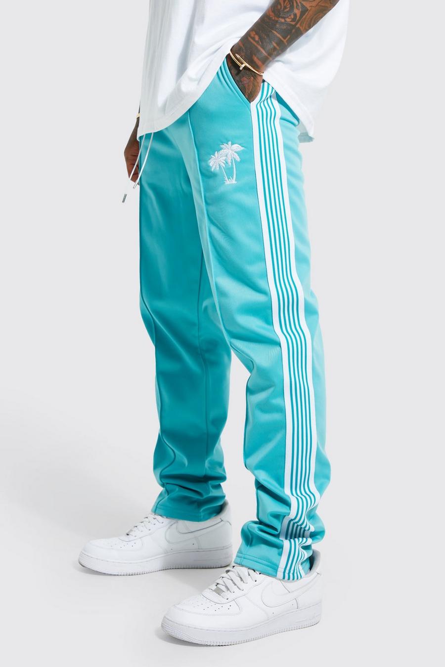 Teal Regular Fit Tricot Tape Joggers image number 1