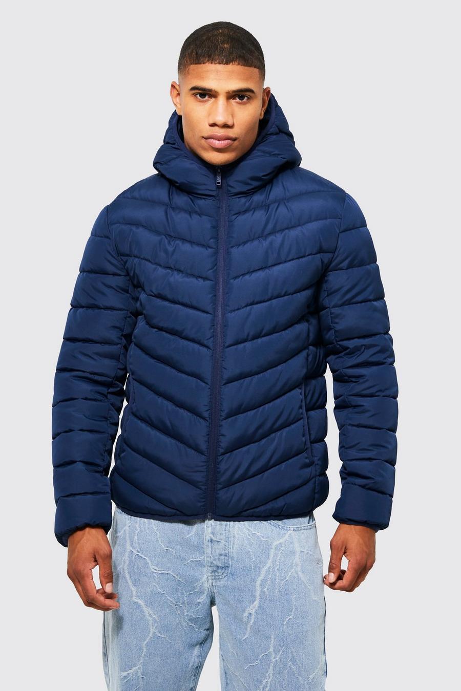 Navy marinblå Quilted Zip Through Jacket With Hood image number 1