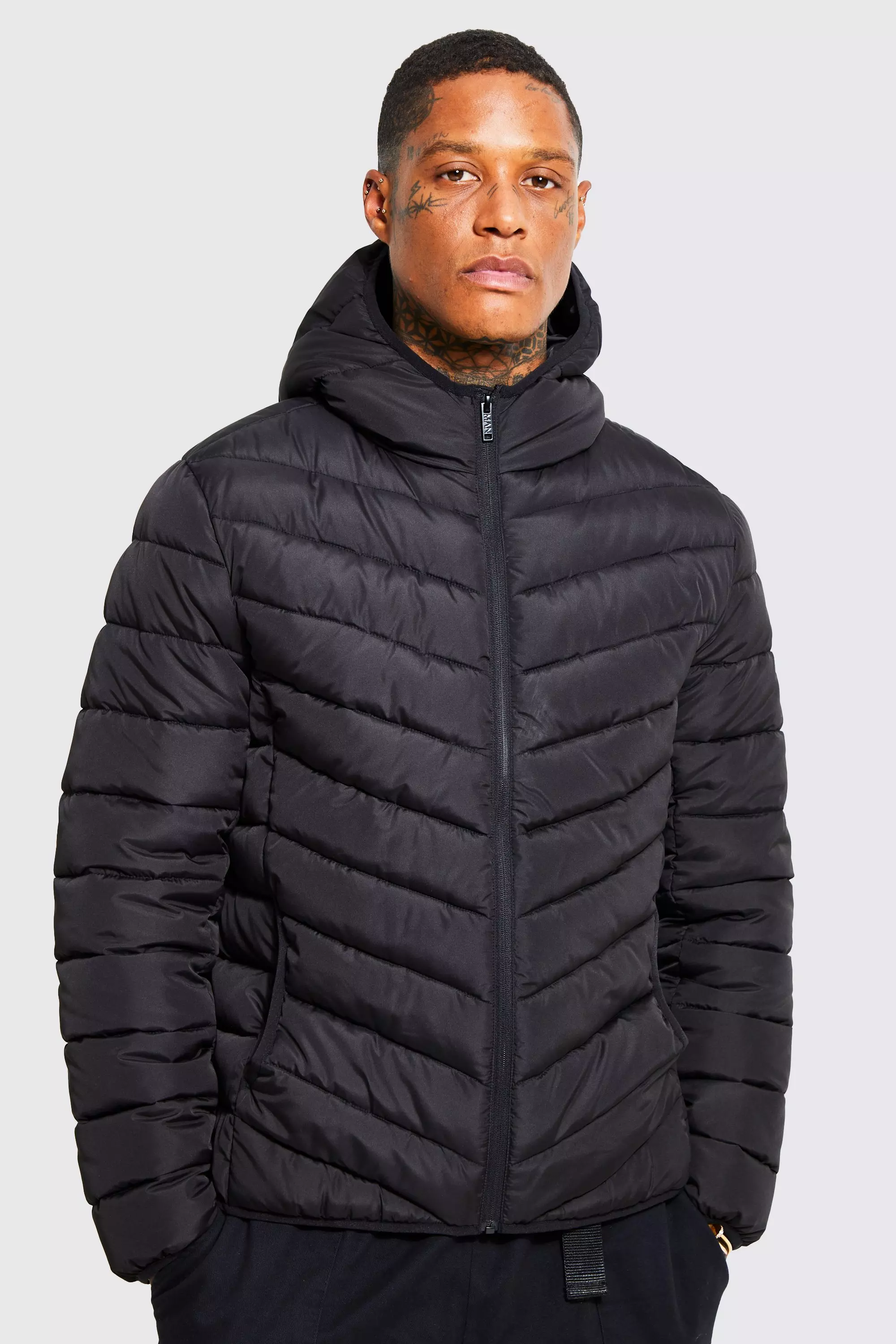 Black Quilted Zip Through Jacket With Hood alternative image