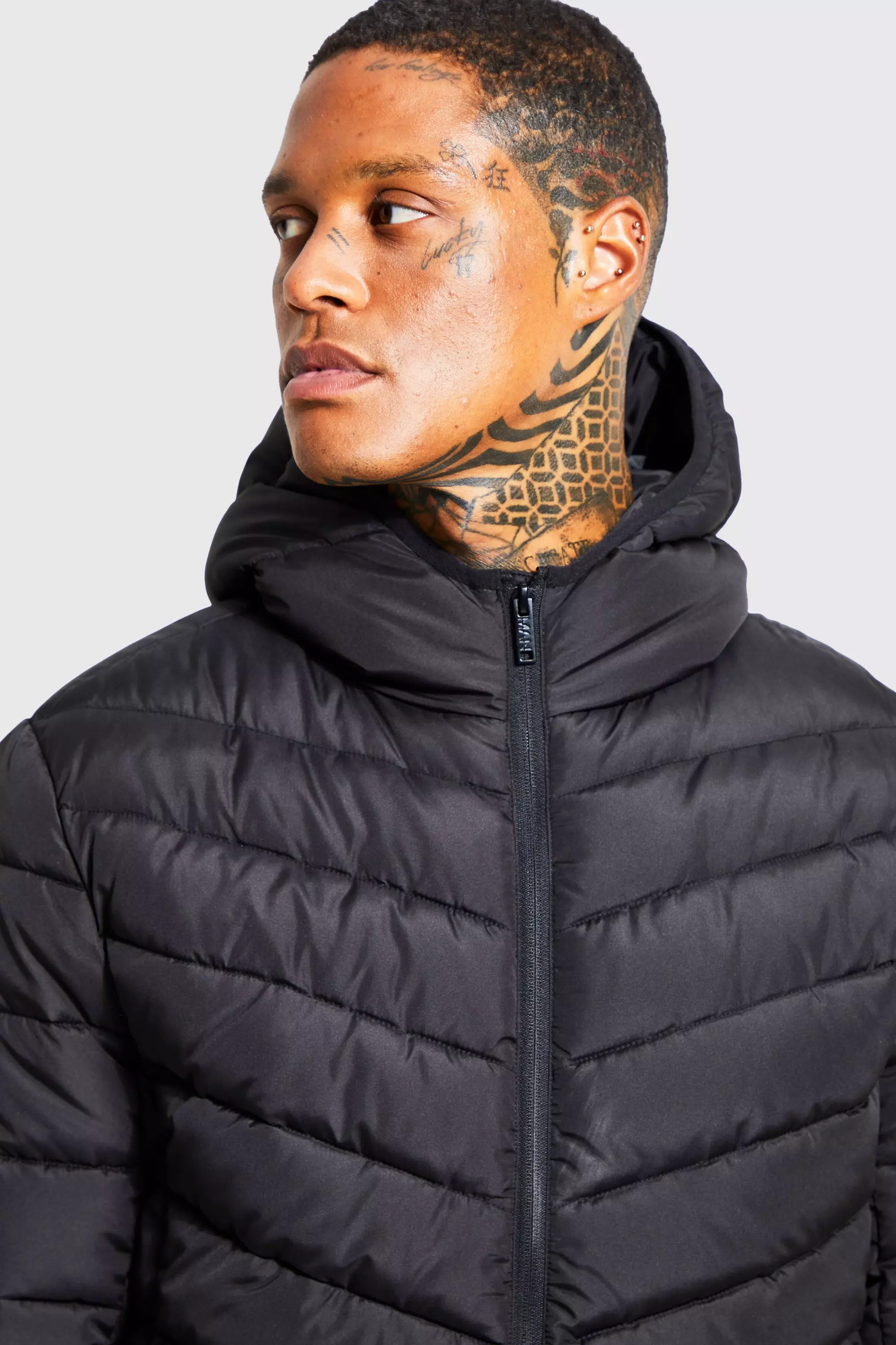 Black Quilted Zip Through Jacket With Hood alternative image