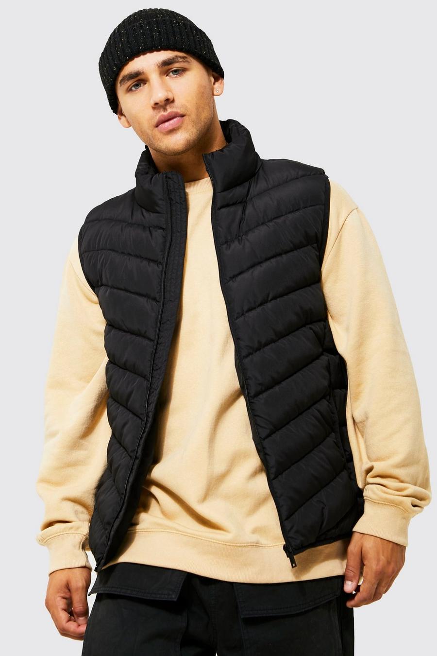 Black negro Quilted Funnel Neck Gilet
