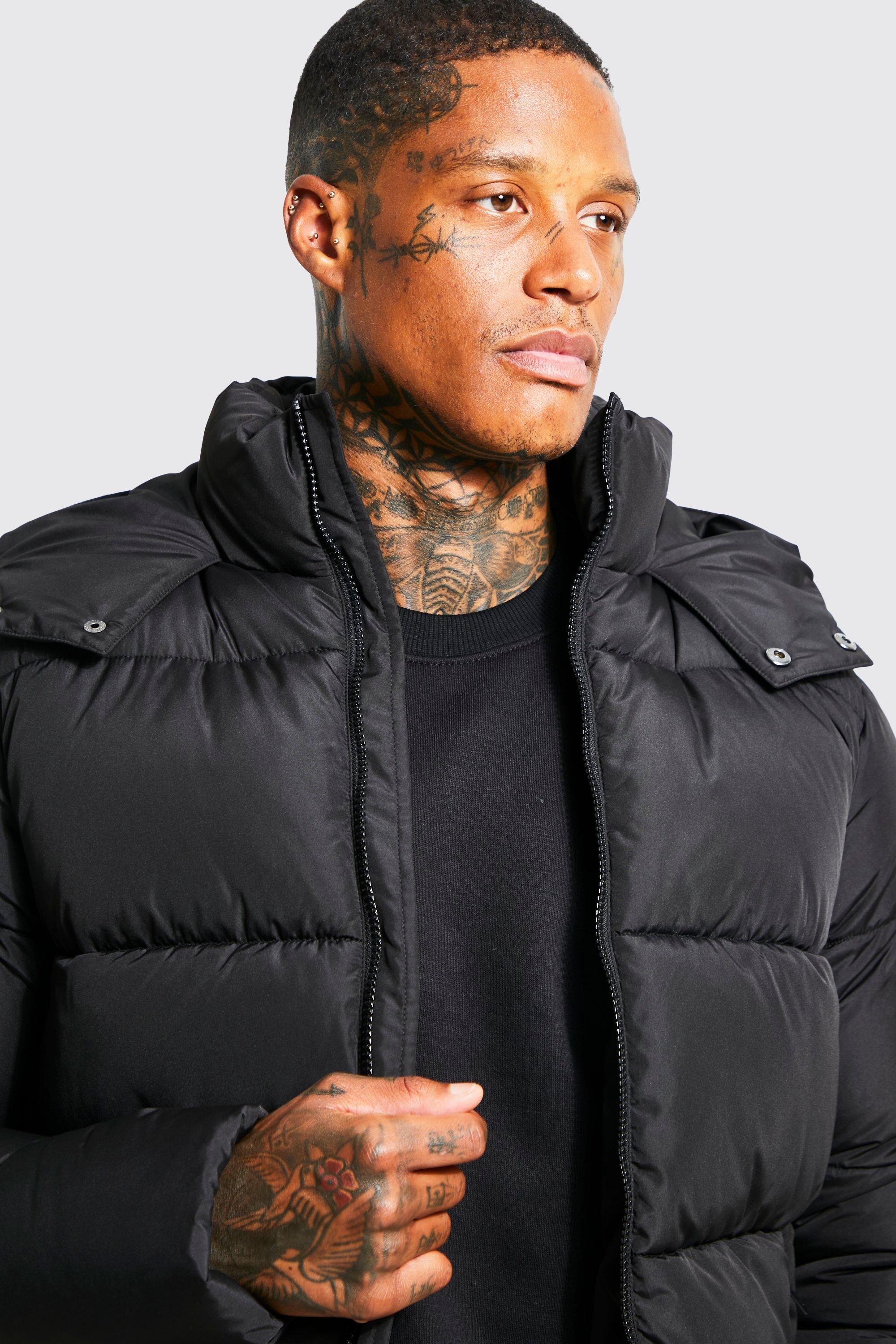 Black Oversized Curved Panel Puffer Jacket