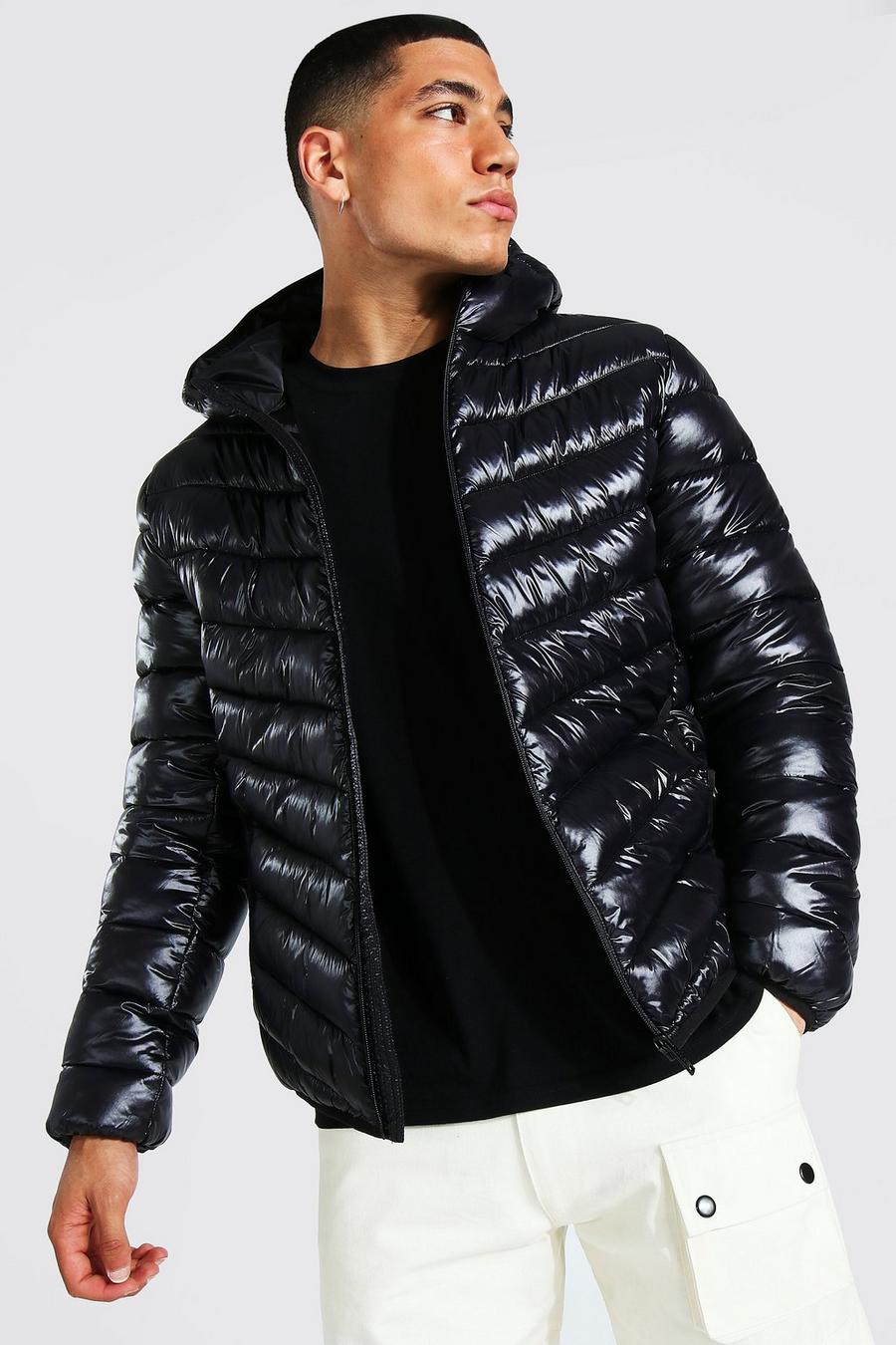 Black negro High Shine Quilted Zip Through Jacket