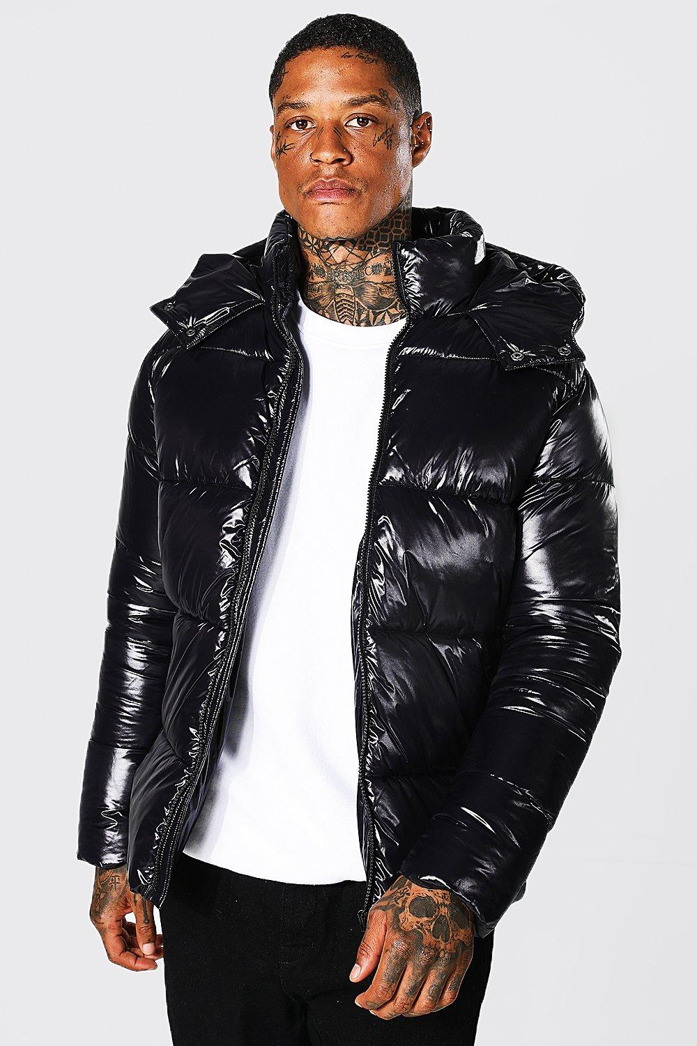 Black shine padded coat on sale