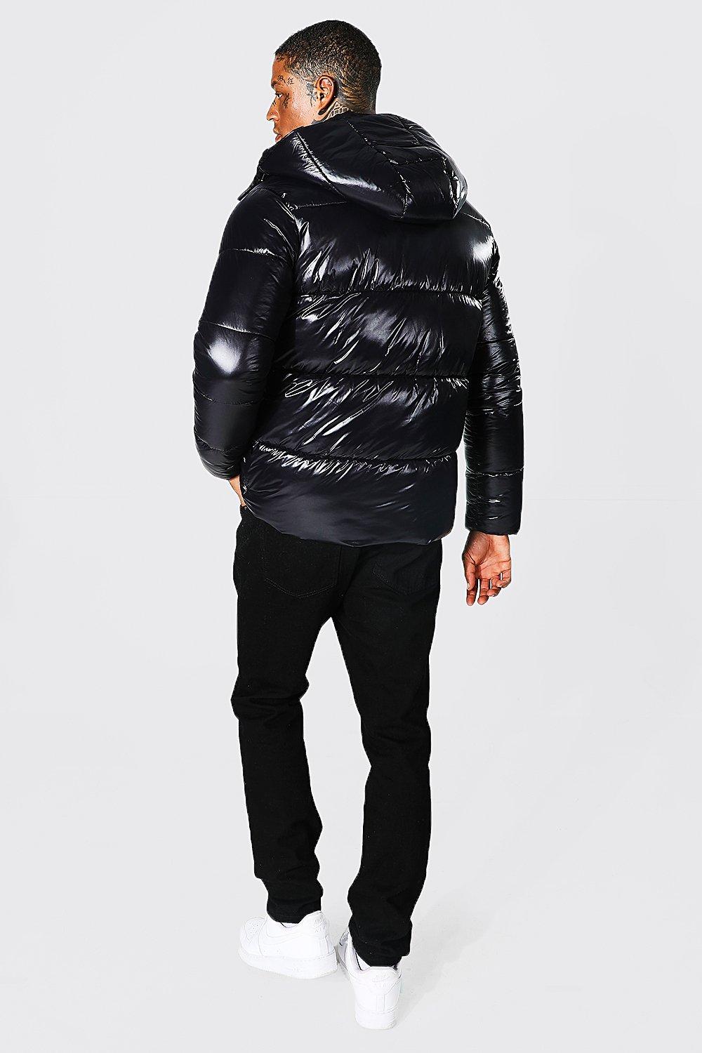 High Shine Puffer Jacket in Black