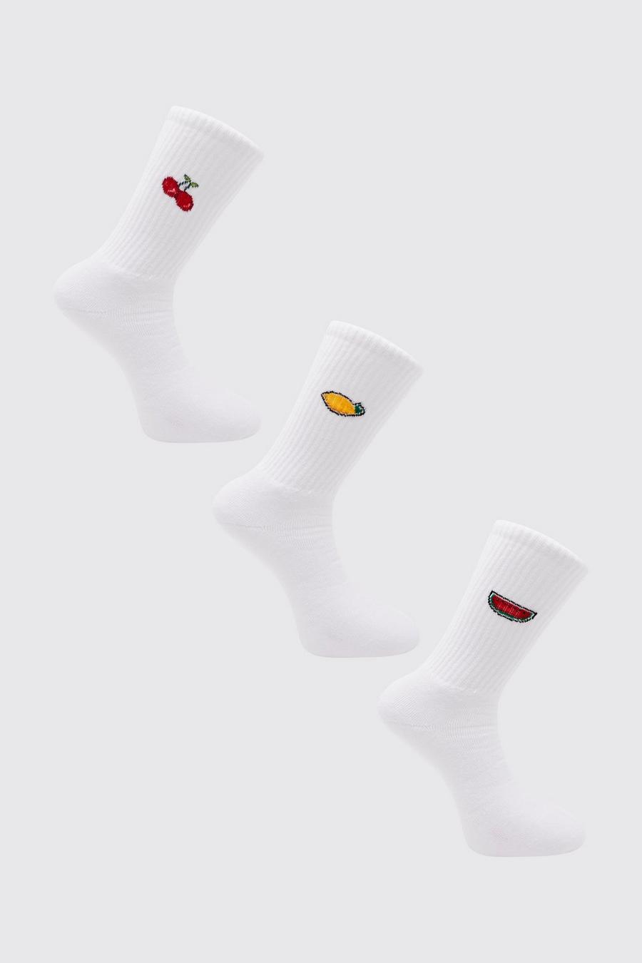 White 3 Pack Fruit Pixel Socks