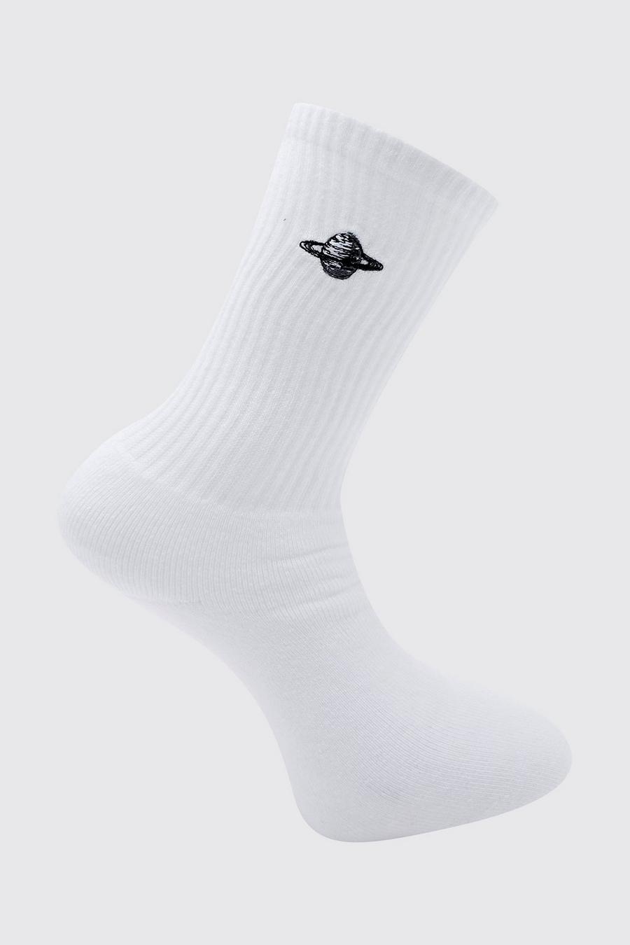 White 1 Pack Embroidered Orbit Sock image number 1